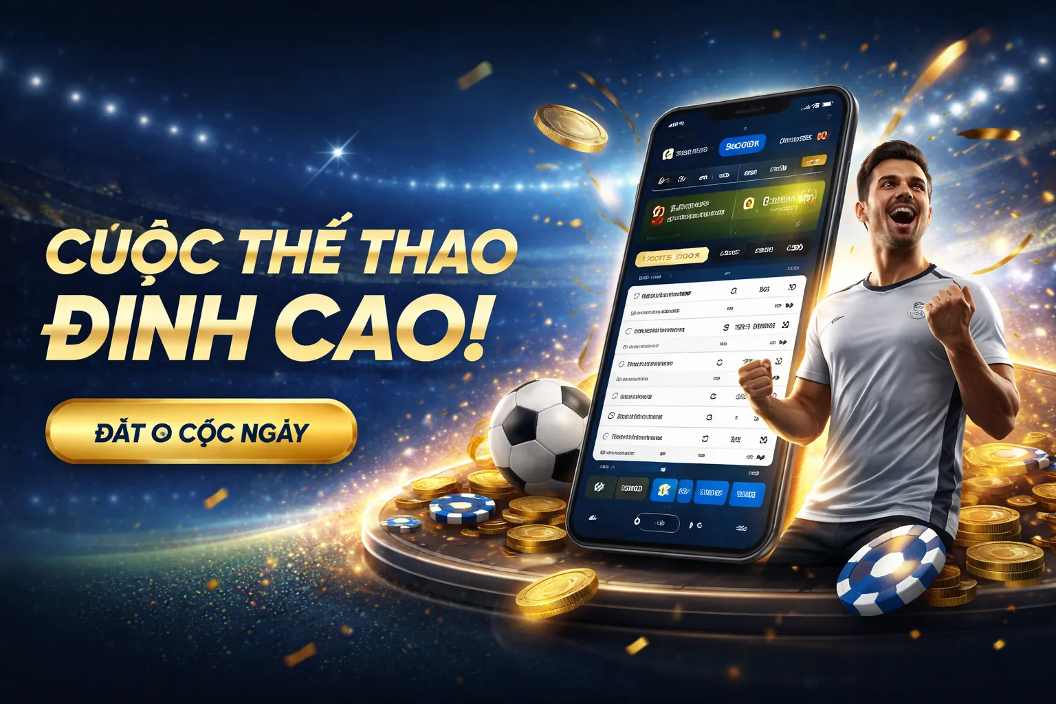 Hình ảnh sân vận động lớn với đèn sáng rực, tượng trưng cho thế giới cá cược thể thao sôi động tại no hu 5699