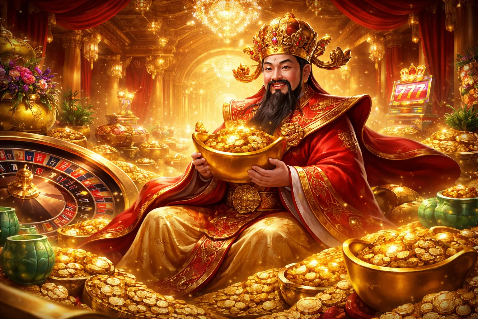 Trò chơi nổ hũ với vòng quay may mắn và tiền vàng